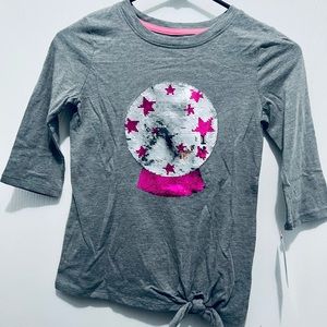 Cat & Jack Sequin Magic Crystal Ball Interchangeable message Gray Girls Top